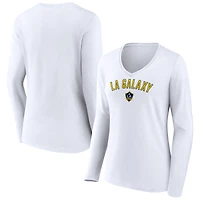 Women's White LA Galaxy Victory Arch Logo Long Sleeve V-Neck T-Shirt
