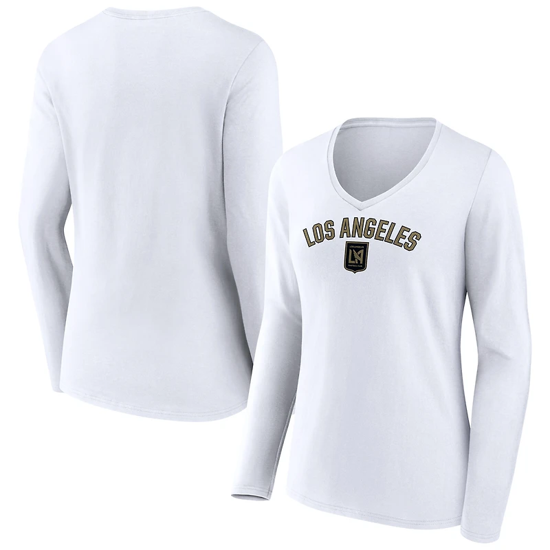Women's White LAFC Victory Arch Logo Long Sleeve V-Neck T-Shirt