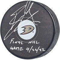Ryan Getzlaf Anaheim Ducks Autographed Hockey Puck with "Final NHL Game 4/24/22" Inscription