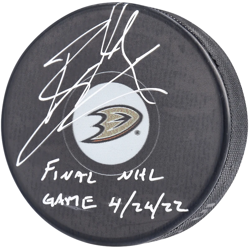 Ryan Getzlaf Anaheim Ducks Autographed Hockey Puck with "Final NHL Game 4/24/22" Inscription