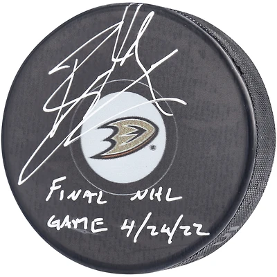 Ryan Getzlaf Anaheim Ducks Autographed Hockey Puck with "Final NHL Game 4/24/22" Inscription