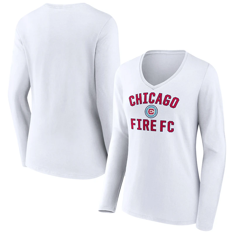 Women's White Chicago Fire Victory Arch Logo Long Sleeve V-Neck T-Shirt