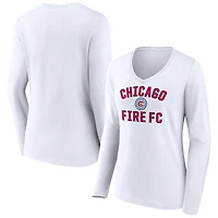 Women's White Chicago Fire Victory Arch Logo Long Sleeve V-Neck T-Shirt