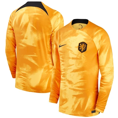 Youth Nike Orange Netherlands National Team 2022/23 Home Breathe Stadium Replica Blank Long Sleeve Jersey