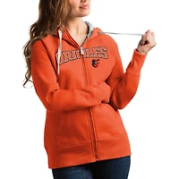 Women's Antigua Orange Baltimore Orioles Team Logo Victory Full-Zip Hoodie