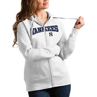 Women's Antigua White New York Yankees Team Logo Victory Full-Zip Hoodie