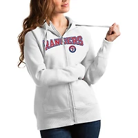 Women's Antigua White Texas Rangers Team Logo Victory Full-Zip Hoodie
