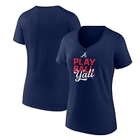Women's Navy Atlanta Braves Play Ball V-Neck T-Shirt