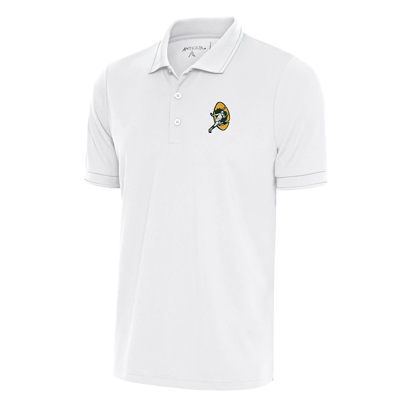 Men's Antigua White Green Bay Packers Team Logo Throwback Affluent Polo