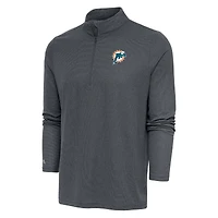 Men's Antigua Heather Charcoal Miami Dolphins Team Logo Throwback Quarter-Zip Pullover Top