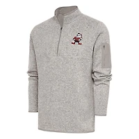 Men's Antigua Oatmeal Cleveland Browns Throwback Fortune Quarter-Zip Pullover Jacket