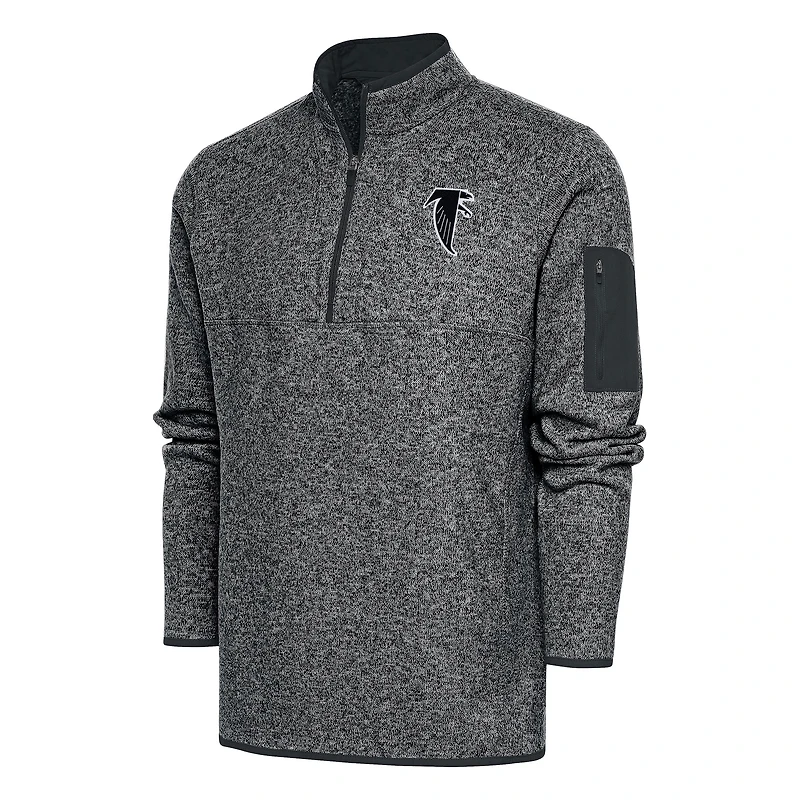Men's Antigua Heather Charcoal Atlanta Falcons Throwback Fortune Quarter-Zip Pullover Jacket