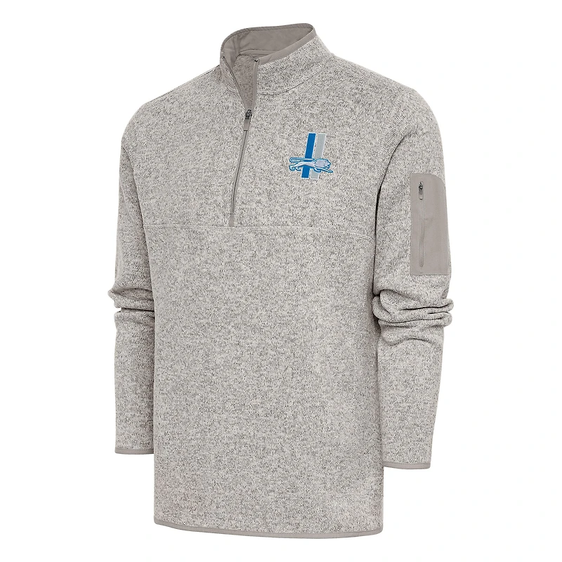 Men's Antigua Oatmeal Detroit Lions Throwback Fortune Quarter-Zip Pullover Jacket