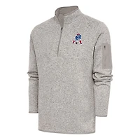 Men's Antigua Oatmeal New England Patriots Throwback Fortune Quarter-Zip Pullover Jacket
