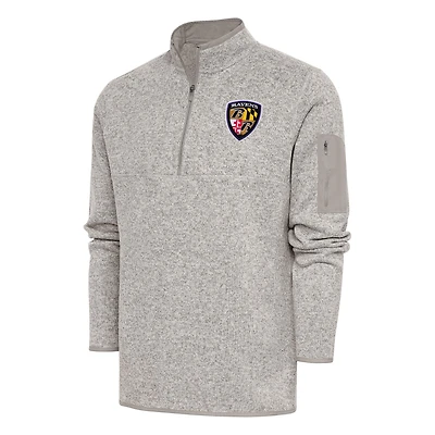 Men's Antigua Oatmeal Baltimore Ravens Throwback Fortune Quarter-Zip Pullover Jacket
