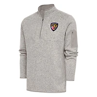 Men's Antigua Oatmeal Baltimore Ravens Throwback Fortune Quarter-Zip Pullover Jacket