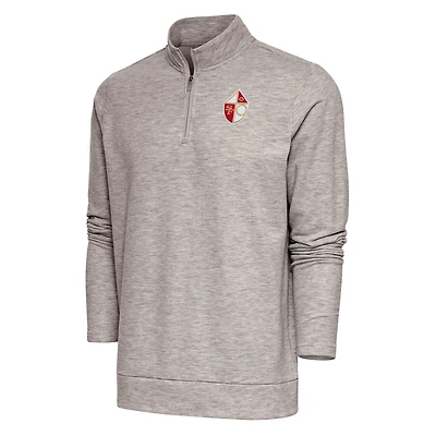 Men's Antigua Oatmeal San Francisco 49ers Team Logo Throwback Gambit Quarter-Zip Pullover Top