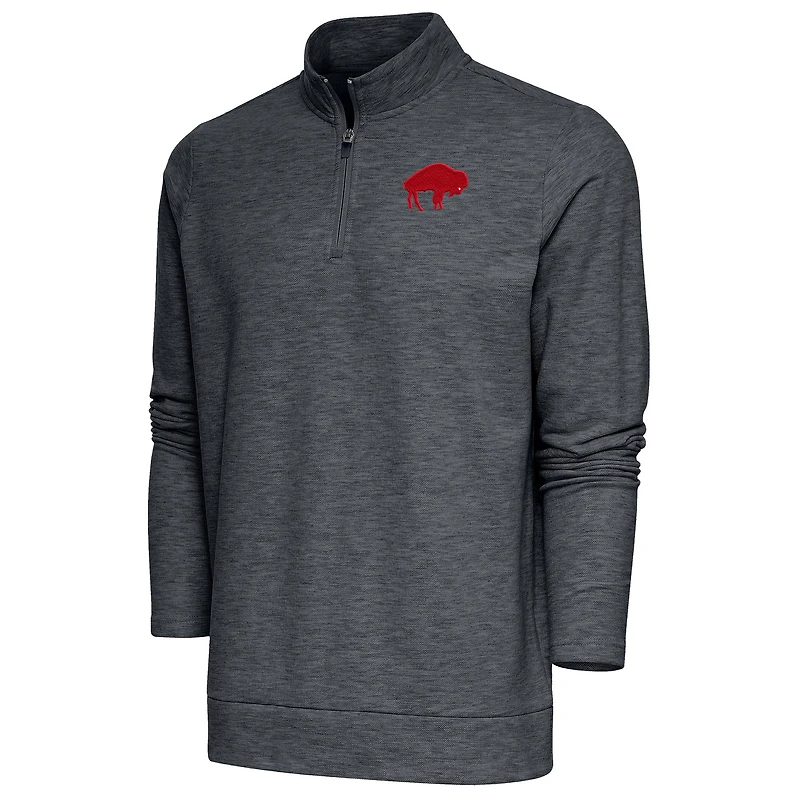 Men's Antigua Heather Charcoal Buffalo Bills Team Logo Throwback Gambit Quarter-Zip Pullover Top