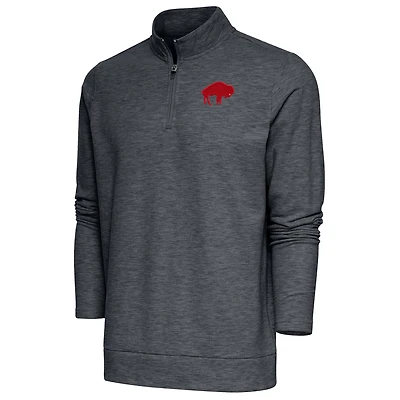Men's Antigua Heather Charcoal Buffalo Bills Team Logo Throwback Gambit Quarter-Zip Pullover Top
