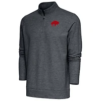 Men's Antigua Heather Charcoal Buffalo Bills Team Logo Throwback Gambit Quarter-Zip Pullover Top