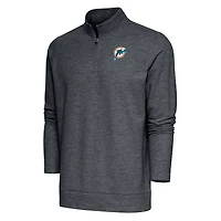 Men's Antigua Heather Charcoal Miami Dolphins Team Logo Throwback Gambit Quarter-Zip Pullover Top