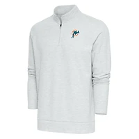 Men's Antigua Heather Gray Miami Dolphins Team Logo Throwback Gambit Quarter-Zip Pullover Top