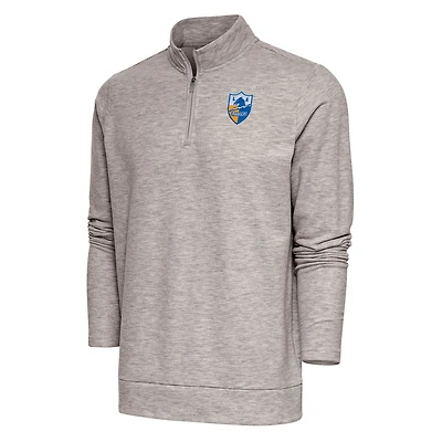 Men's Antigua Oatmeal Los Angeles Chargers Team Logo Throwback Gambit Quarter-Zip Pullover Top