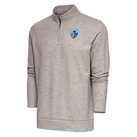 Men's Antigua Oatmeal Los Angeles Chargers Team Logo Throwback Gambit Quarter-Zip Pullover Top