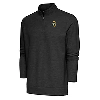 Men's Antigua Heather Black Green Bay Packers Team Logo Throwback Gambit Quarter-Zip Pullover Top