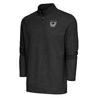Men's Antigua Heather Black Las Vegas Raiders Team Logo Throwback Gambit Quarter-Zip Pullover Top