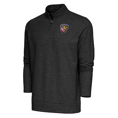 Men's Antigua Heather Black Baltimore Ravens Team Logo Throwback Gambit Quarter-Zip Pullover Top