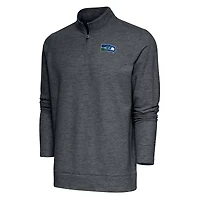 Men's Antigua Heather Charcoal Seattle Seahawks Team Logo Throwback Gambit Quarter-Zip Pullover Top