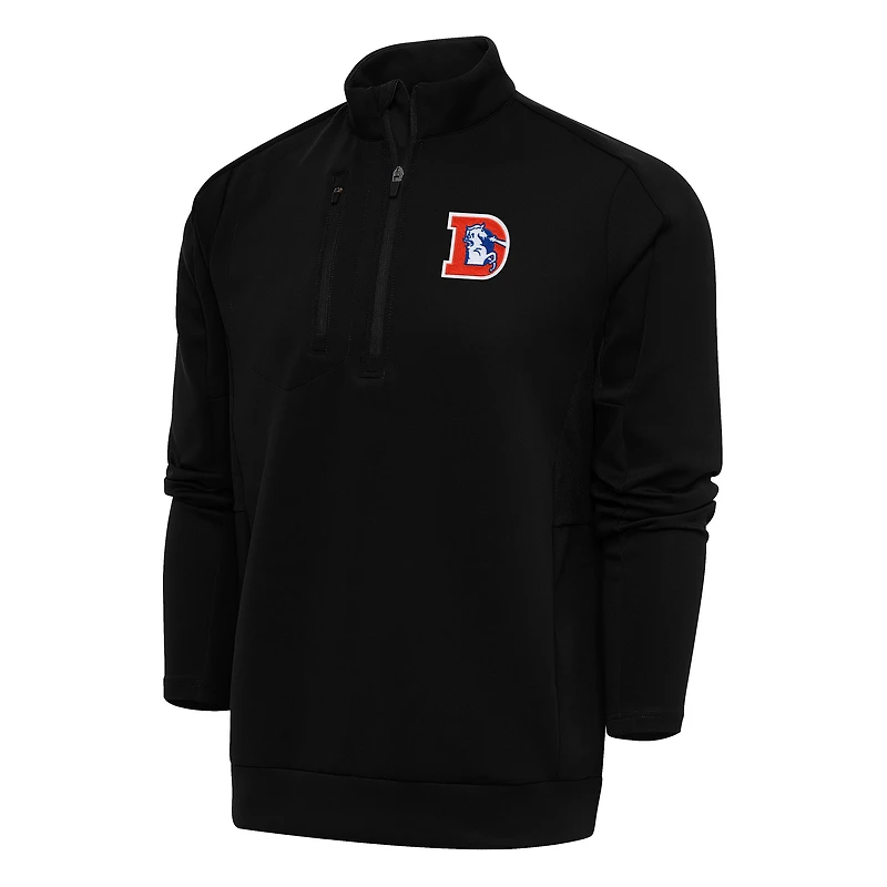 Men's Antigua Black Denver Broncos Team Logo Throwback Generation Quarter-Zip Pullover Top