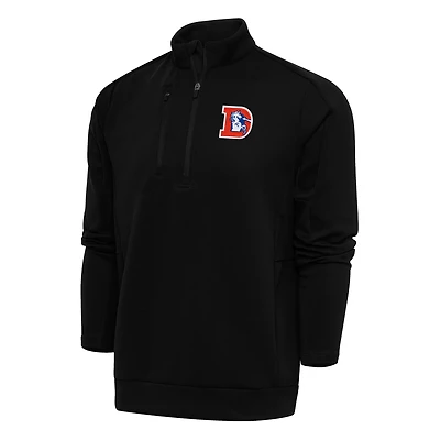 Men's Antigua Black Denver Broncos Team Logo Throwback Generation Quarter-Zip Pullover Top
