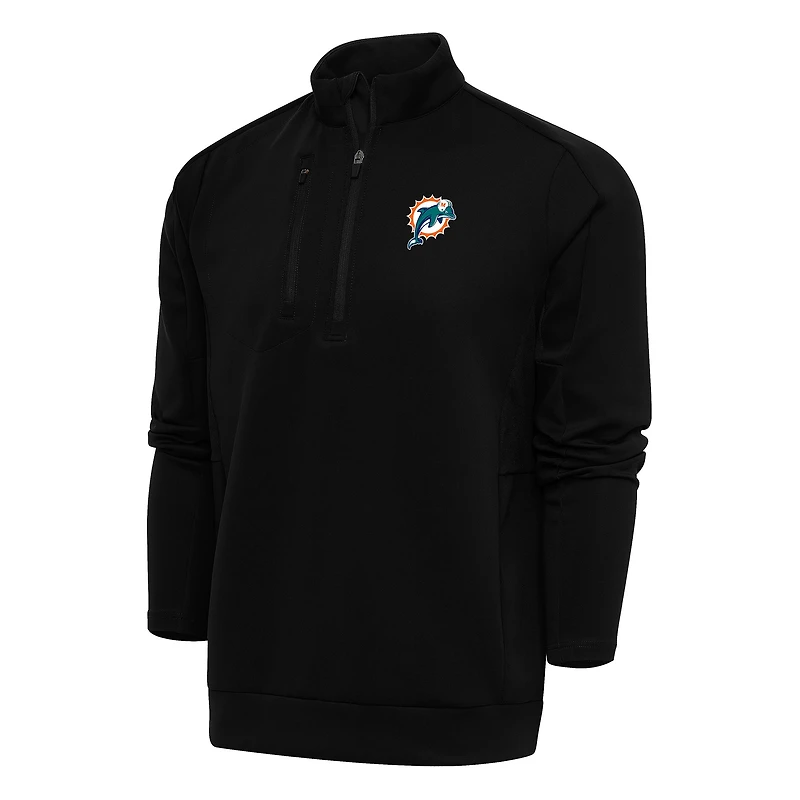 Men's Antigua Black Miami Dolphins Team Logo Throwback Generation Quarter-Zip Pullover Top