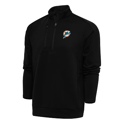 Men's Antigua Black Miami Dolphins Team Logo Throwback Generation Quarter-Zip Pullover Top
