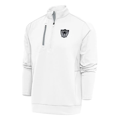 Men's Antigua White Las Vegas Raiders Team Logo Throwback Generation Quarter-Zip Pullover Top