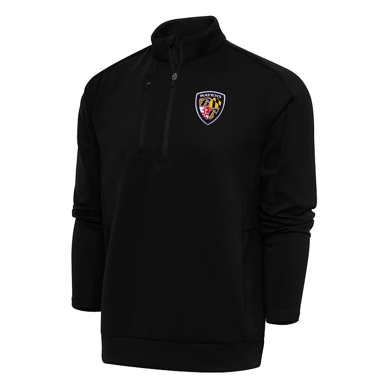 Men's Antigua Black Baltimore Ravens Team Logo Throwback Generation Quarter-Zip Pullover Top
