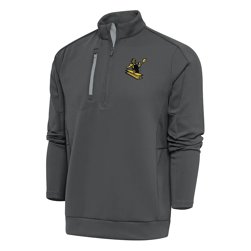 Men's Antigua Charcoal Pittsburgh Steelers Team Logo Throwback Generation Quarter-Zip Pullover Top