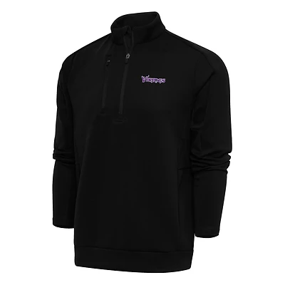 Men's Antigua Black Minnesota Vikings Team Logo Throwback Generation Quarter-Zip Pullover Top