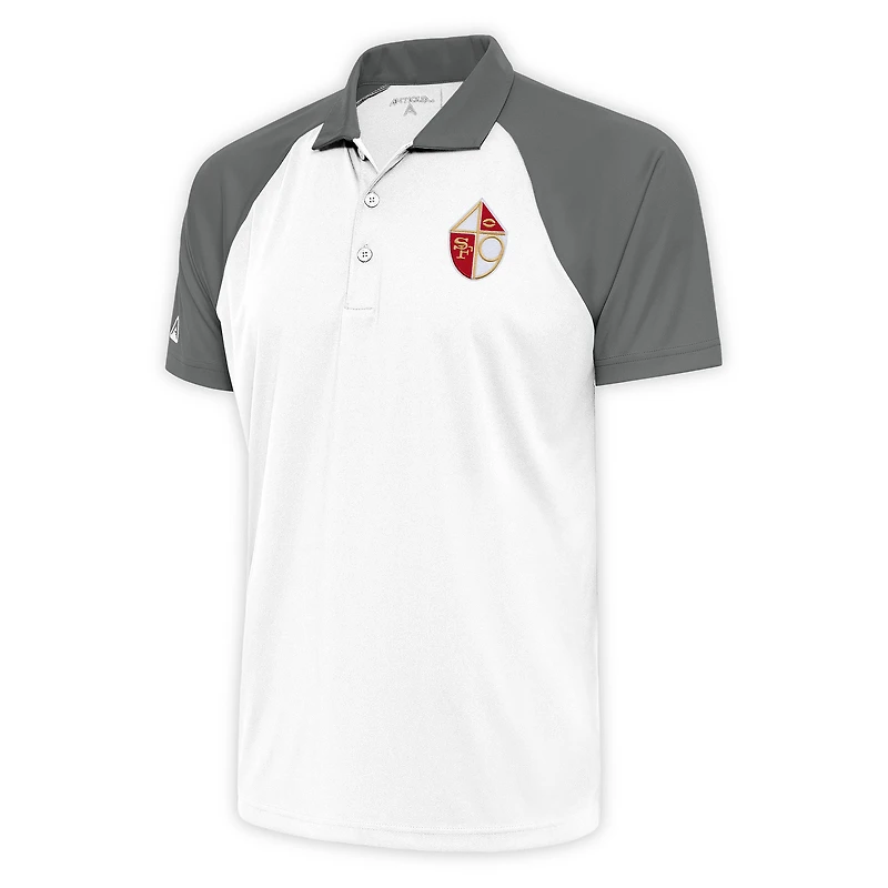 Men's Antigua White/Steel San Francisco 49ers Team Logo Throwback Nova Polo