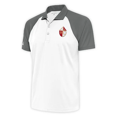 Men's Antigua White/Steel San Francisco 49ers Team Logo Throwback Nova Polo