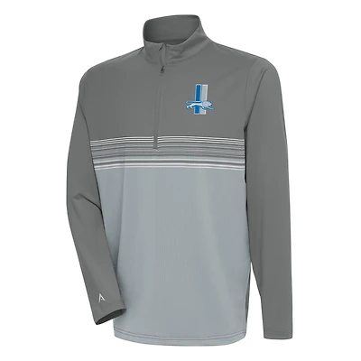 Men's Antigua Steel Detroit Lions Team Logo Throwback Pace Quarter-Zip Pullover Top