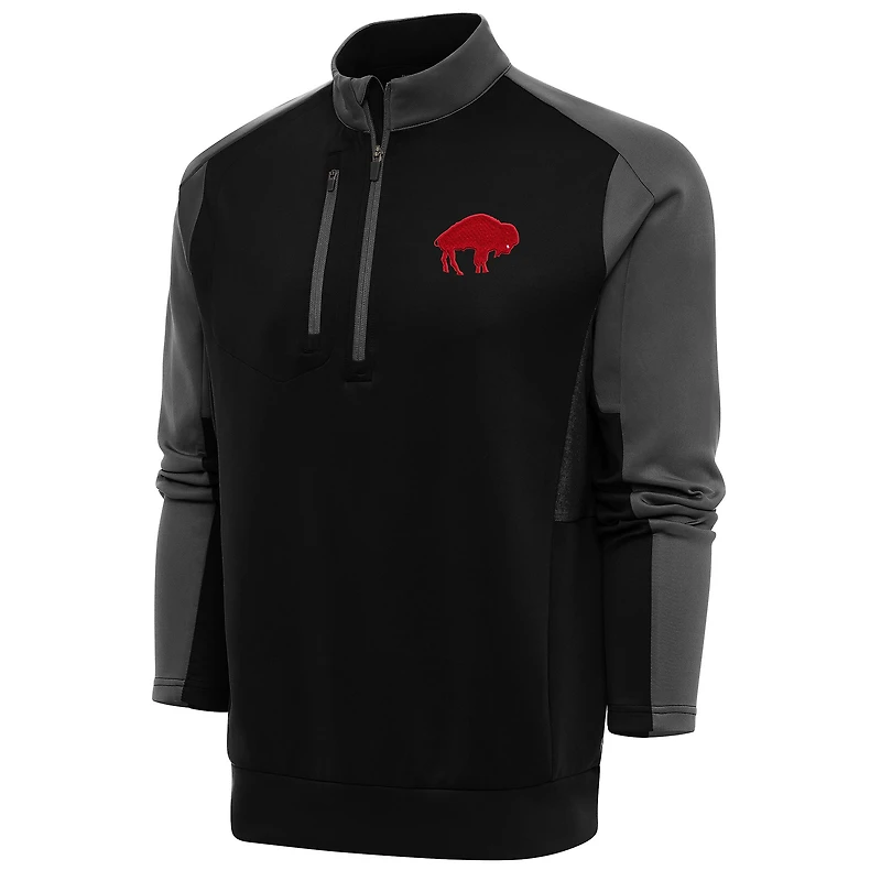 Men's Antigua Black/Charcoal Buffalo Bills Team Logo Throwback Team Quarter-Zip Pullover Top