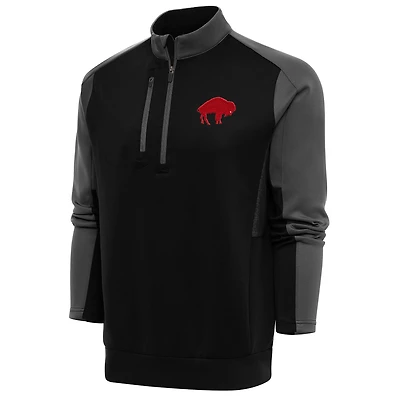 Men's Antigua Black/Charcoal Buffalo Bills Team Logo Throwback Team Quarter-Zip Pullover Top
