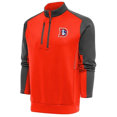 Men's Antigua Orange/Charcoal Denver Broncos Team Logo Throwback Team Quarter-Zip Pullover Top