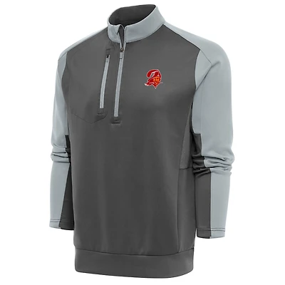 Men's Antigua Charcoal/Silver Tampa Bay Buccaneers Team Logo Throwback Team Quarter-Zip Pullover Top