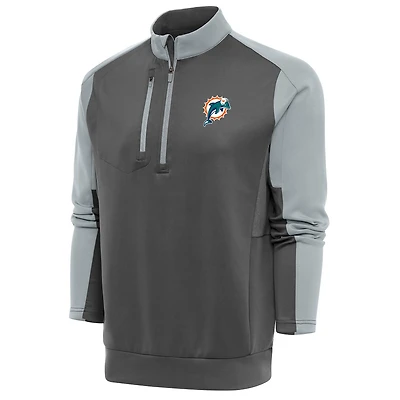 Men's Antigua Charcoal/Silver Miami Dolphins Team Logo Throwback Team Quarter-Zip Pullover Top