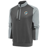 Men's Antigua Charcoal/Silver Miami Dolphins Team Logo Throwback Team Quarter-Zip Pullover Top