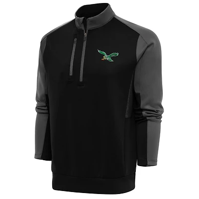 Men's Antigua Black/Charcoal Philadelphia Eagles Team Logo Throwback Team Quarter-Zip Pullover Top